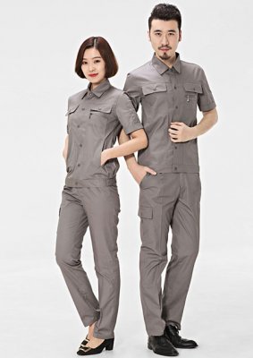 卡其色短袖工衣定做價格款式圖