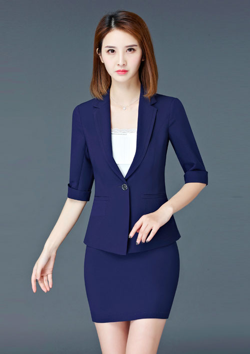 深藍色商場營業員工作服款式圖