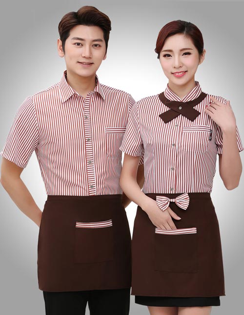 咖啡色服務員工作服定做款式圖片