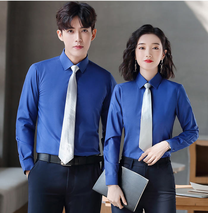 男女款藍色職業襯衫定做批發展示效果圖
