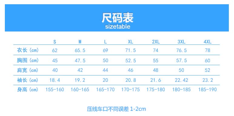1898號時尚翻領(lǐng)短袖POLO衫定做批發(fā)之男款成品尺寸圖表