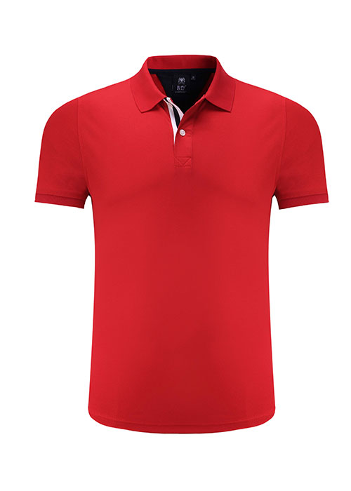 純色絲光棉短袖翻領T恤衫定做之大紅色款式圖