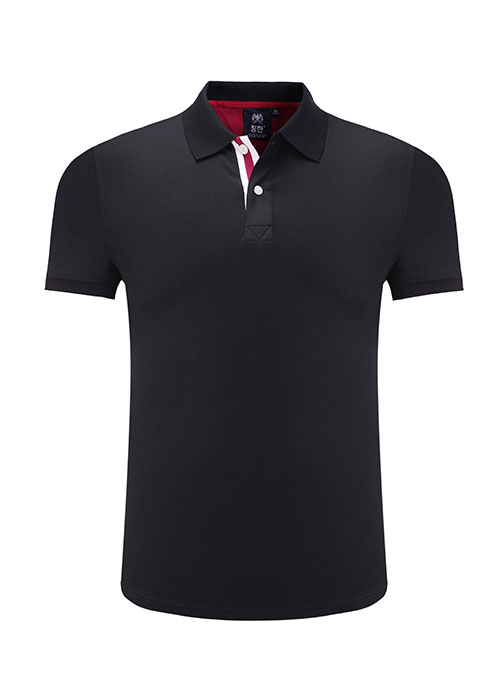 純色絲光棉短袖翻領T恤衫工作服訂做之黑色款式圖