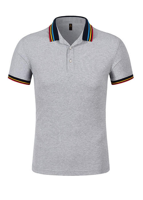 彩虹領翻領短袖T恤衫定做顏色款式展示圖之孔藍色